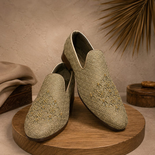 Premium Jacquard Gold Formal Loafers