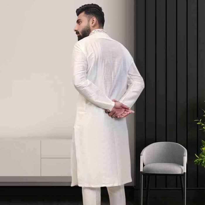 Off White Raw Silk Kurta Pajama (KP 4) - Image 2