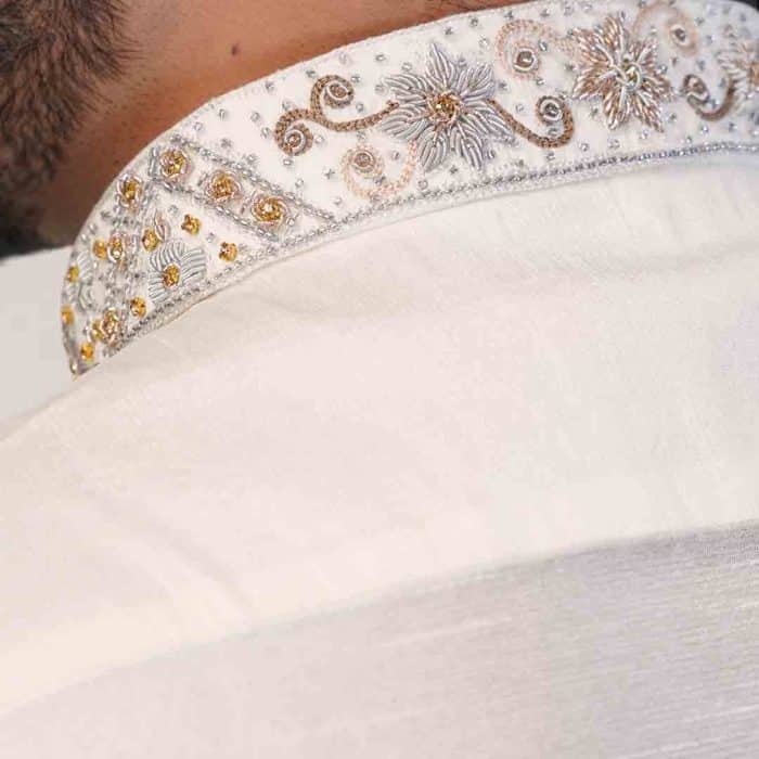 Off White Raw Silk Kurta Pajama (KP 4) - Image 3