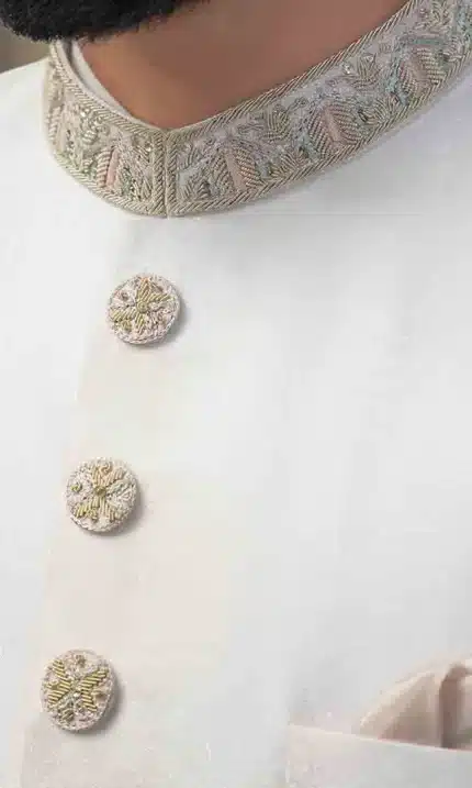 Off -White Handmade Embroidered Sherwani (S 1)