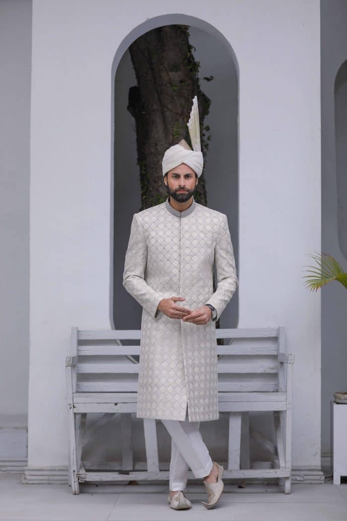 light grey sherwani for groom
