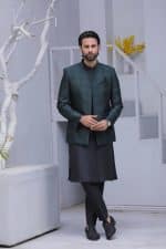 Royal green prince coat for groom with embroidery