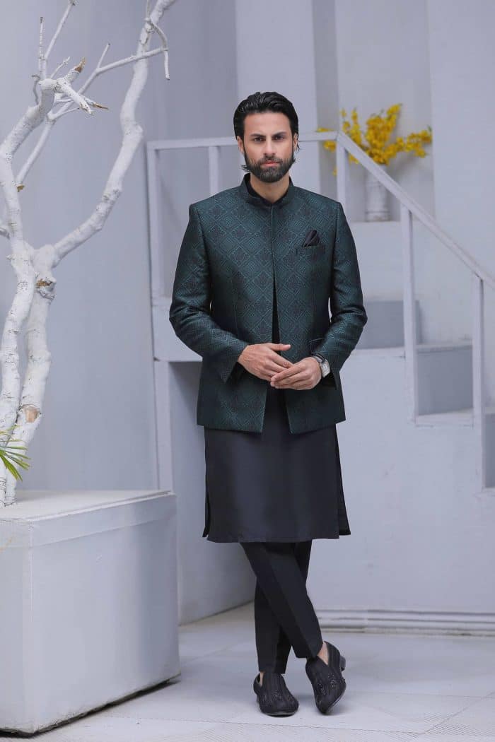 Royal green prince coat for groom with embroidery Royal green prince coat for groom with embroidery