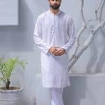 Off white embroidered chiffon kurta pajama for men