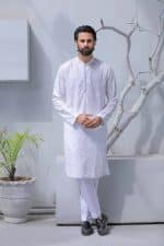 Off white embroidered chiffon kurta pajama for men