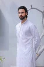 Off White Embroidered Chiffon Kurta Pajama (KP 1) - Image 5