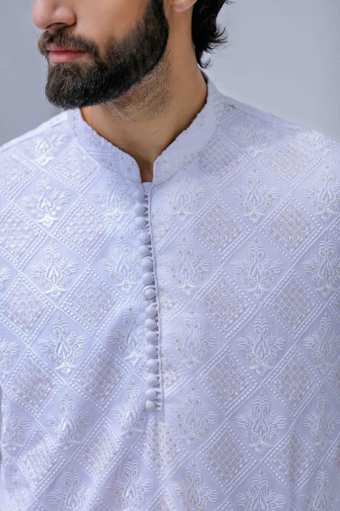 Off White Embroidered Chiffon Kurta Pajama (KP 1) - Image 2