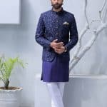 Royal blue prince coat for groom with embroidery