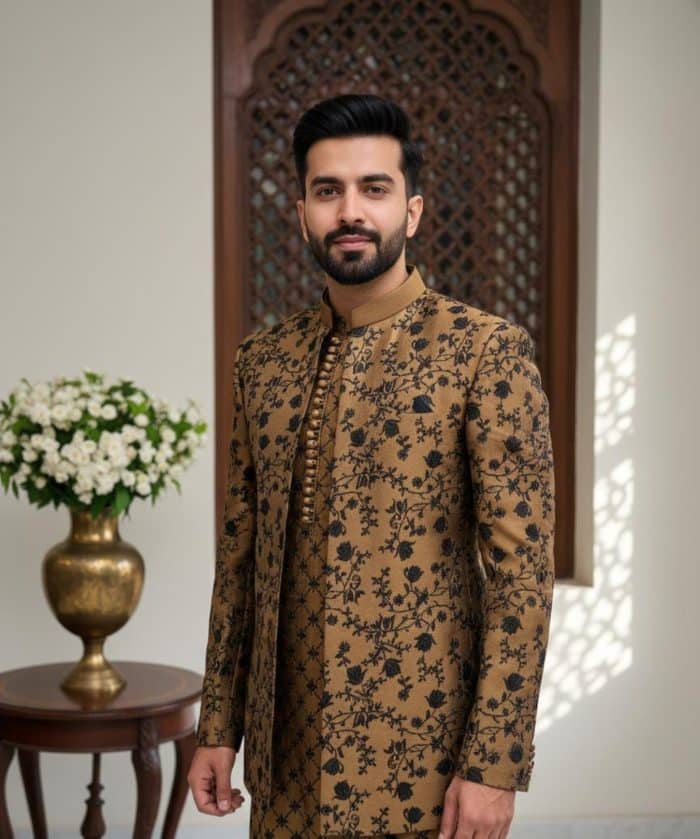 Brown Digital Thread Work Prince Coat (P 8 ) - Image 2