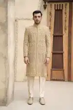 Golden Jamavar Sherwani | Heavy Embroidered Royal Groom Attire (S 19 ) - Image 2