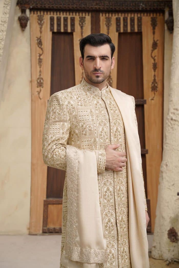 Luxury Off-White Embroidered Sherwani(S 20 ) - Image 4