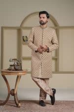 Luxury Beach Sherwani | Hand-Embroidered Groom Wedding Attire (S 26) - Image 2