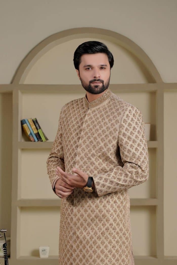 Luxury Beach Sherwani | Hand-Embroidered Groom Wedding Attire (S 26) - Image 6