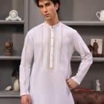 White embroidered kurta for men premium festive cotton