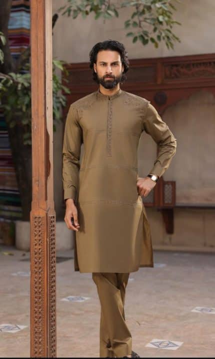 Olive embroidered kurta for men premium festive wear