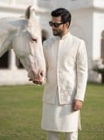 Royal Off-white Tropical Prince Coat Handmade Embroidery Elegance(P-14) - Image 3