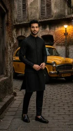 White Ivory Royale & Black Midnight Noir Embroidered Waistcoat  (W-16) - Image 2