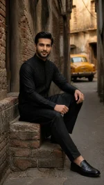 White Ivory Royale & Black Midnight Noir Embroidered Waistcoat  (W-16) - Image 6