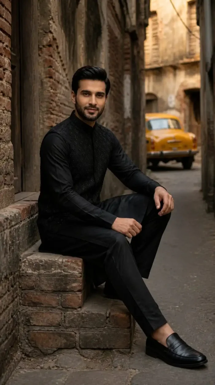 White Ivory Royale & Black Midnight Noir Embroidered Waistcoat  (W-16) - Image 6
