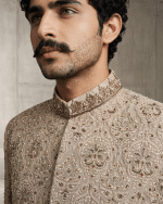 Luxury Beige Silk Sherwani with Handcrafted Zardozi Embroidery(S-29) - Image 4