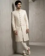 Luxury Ivory Silk Sherwani with Digital Thread Work Embroidery (S-30) - Image 5