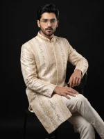 Skin Digital Thread Embroidered Sherwani Premium Handmade Designer Groom Wear 2026 - Image 3