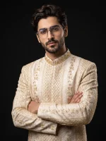 Skin Digital Thread Embroidered Sherwani Premium Handmade Designer Groom Wear 2026 - Image 4