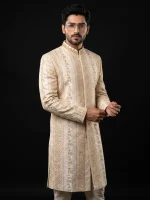 Skin Digital Thread Embroidered Sherwani Premium Handmade Designer Groom Wear 2026 - Image 5