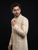 Skin Digital Thread Embroidered Sherwani with Handmade Embroidery for Men