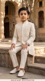 Off-White Boys Sherwani – Stunning Digital Thread Embroidered Design - Image 2