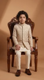 Kids Prince Coat Stunning 3-Piece Embroidered Raw Silk Wedding Outfit - Image 2