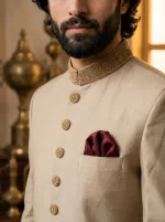 Champagne Gold Silk Sherwani with Handmade Embroidery for Men