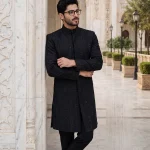 Black Handmade Sherwani with Digital Thread Embroidery