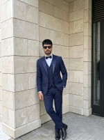 Designer Suit Premium Navy Blue 3 Piece Peak Lapel Suit (PC-07) - Image 4