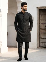 Black Prince Coat Premium Digital Thread Embroidery Designer Wear - Image 5