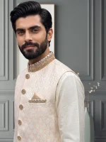 Jamawar Waistcoat Stunning Handmade Embroidered Men’s Waistcoat (W-26) - Image 2