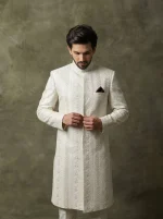Luxury Off White Sherwani with Digital Thread Embroidery Latest Groom Style - Image 4