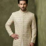 Ivory Embroidered Sherwani for Men with Intricate All-Over Embroidery
