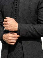 Black Prince Coat Premium Digital Thread Embroidery Designer Wear - Image 2