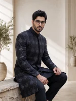 Luxury Black Sherwani with Handmade Digital Thread Embroidery - Image 4