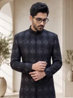 Luxury Black Sherwani with Handmade Digital Thread Embroidery - Image 5