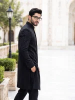 Luxury Black Handmade Sherwani with Digital Thread Embroidery - Image 5