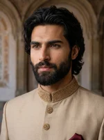 Champagne Gold Sherwani Luxury Silk Handmade Embroidery - Image 3