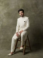 Luxury Off White Sherwani with Digital Thread Embroidery Latest Groom Style - Image 3