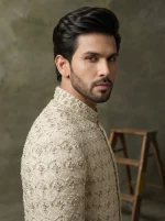Ivory Embroidered Sherwani for Men Luxury Wedding Groom Wear - Image 2