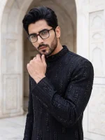 Luxury Black Handmade Sherwani with Digital Thread Embroidery - Image 6