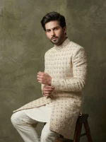 Ivory Embroidered Sherwani for Men Luxury Wedding Groom Wear - Image 3