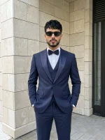Designer Suit Premium Navy Blue 3 Piece Peak Lapel Suit (PC-07) - Image 3