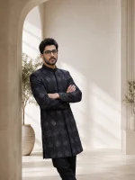 Luxury Black Sherwani with Handmade Digital Thread Embroidery - Image 6