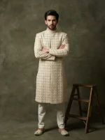 Ivory Embroidered Sherwani for Men Luxury Wedding Groom Wear - Image 4